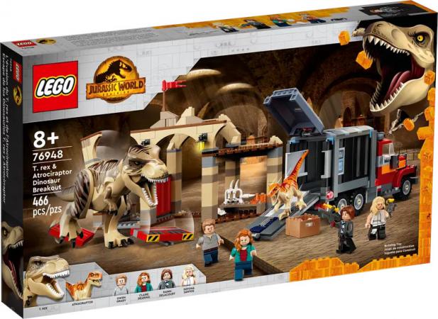LEGO 08+ Jurassic T. rex Atrociraptor dinosaurus ontsnapping (76948), huren vanaf €6,50/week