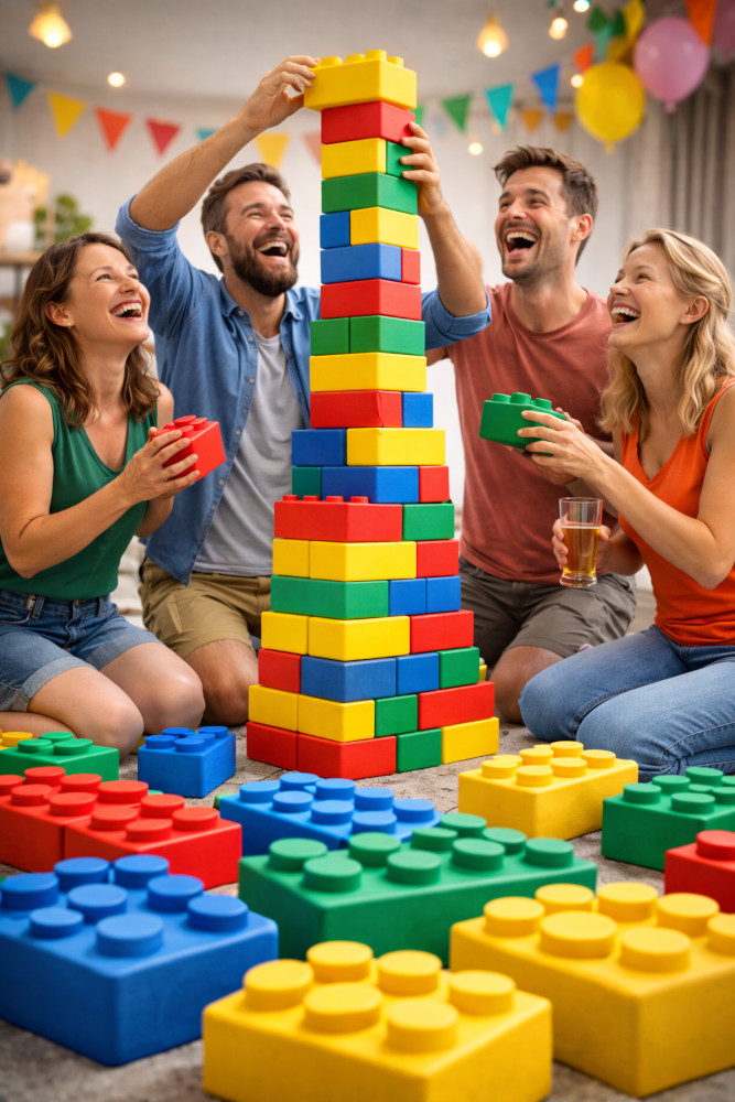 XXL Softbricks toren bouwen tijdens een feestje of evenement